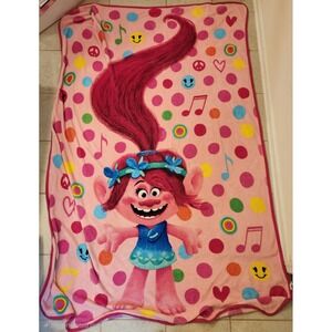 DreamWorks Trolls Poppy Pink Polka Dot Fleece Throw Blanket Music 62X90